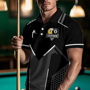 Personalized 8 Ball & 9 Ball Pool Billiard Polo, 1/4 Zip For Men Custom Team Billiard Jersey |White TDM3547