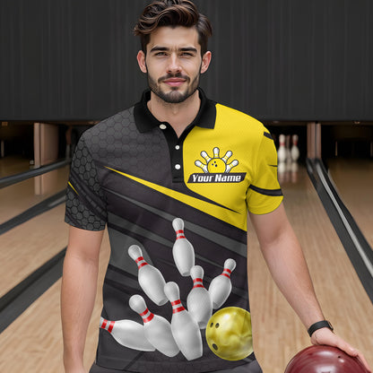 Yellow Bowling Shirt for Men&Women Team Bowling Jersey Colorful Bowling Polo & 1/4 Zip MBL49