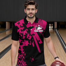 Load image into Gallery viewer, Custom Pink Butterflies Bowling Shirts for Men Women Bowling Jersey Team Name MBL79
