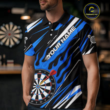 Load image into Gallery viewer, Blue Dartboard Flame Custom Dart Shirts For Men, Darts Team Jerseys Polo &amp; Quarter Zip Shirts TDM4004