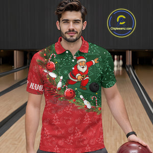 Christmas Santa Mens Bowling Polo, Quarter Zip Shirt Custom Christmas Team Bowling outfit For Men NQS10342