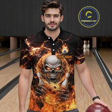 Load image into Gallery viewer, Skull Bowling Shirt Custom Thunder Flaming Bowling Jersey for Men Women Team MBL85