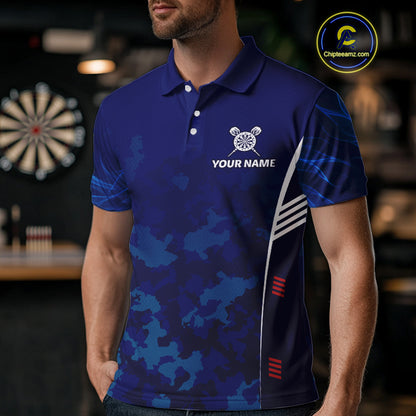 Men's Custom Darts Shirt With Cobalt Phoenix Camouflage Pattern And Dartboard NYN0263