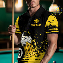 Load image into Gallery viewer, Custom Black and Yellow 8 Ball Beer Billiard Shirts for Men, Billiard Team Polo &amp; 1/4 Zip Shirts NNT68