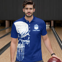 Load image into Gallery viewer, Custom Skull Bowling Shirt Blue Bowling Jersey for Men Women Team Polo&amp;1/4 Zip MBL58