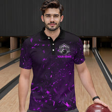 Load image into Gallery viewer, Personalized Purple Bowling Jersey Men Women Flame Bowling Polo Shirt Bowling Shirt BDT424