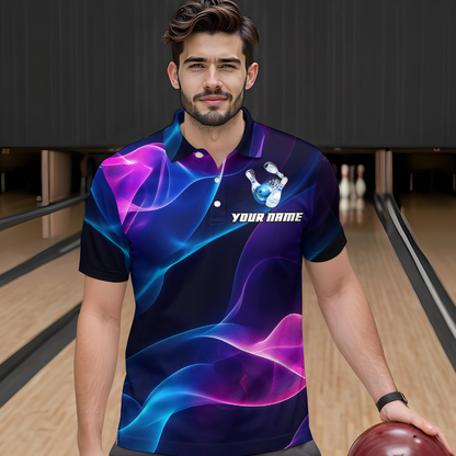 Custom Galaxy Bowling Jersey for Men Polo & 1/4 Zip Bowling Team Shirts Bowling League HNT156