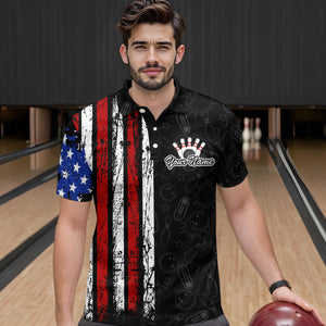 American Flag Bowling Custom Men Bowling Shirt Polo & Quarter-Zip Bowling Team Jerseys HNT52