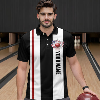 American Flag Bowling Shirt Patriotic Bowling Jersey for Men Women Bowling Polo&1/4 Zip MBL29