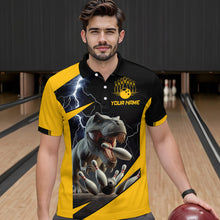 Load image into Gallery viewer, Yellow &amp; Black Thunder Bowling Shirts Custom Bowling Polo Jersey for Men Women QZT669