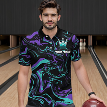Load image into Gallery viewer, Turquoise Bowling Custom Men Bowling Shirt Polo &amp; Quarter-Zip Bowling Team Jerseys HNT48