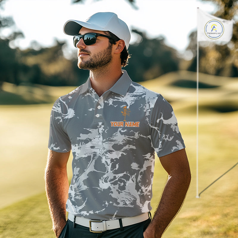 Gray Camo Orange Disc Golf basket Mens Disc golf polo shirts Custom team disc golf jerseys NQS9975