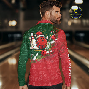 Christmas Santa Mens Bowling Polo, Quarter Zip Shirt Custom Christmas Team Bowling outfit For Men NQS10342