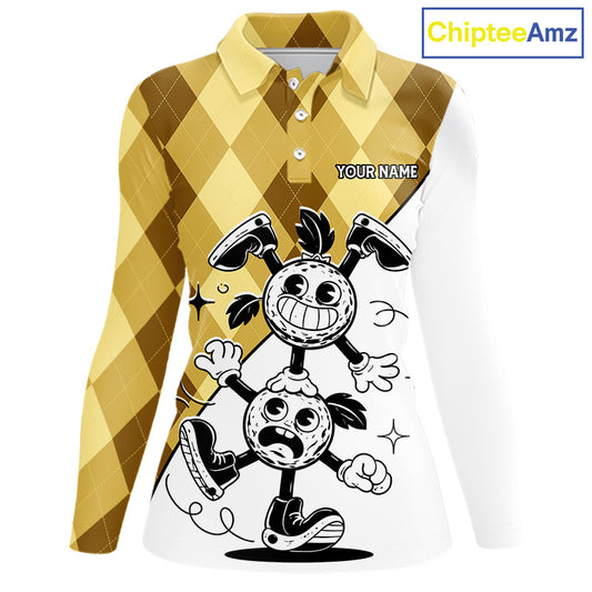 Funny Golf Ball Pattern Argyle Womens Golf Polo Shirts Custom Golf Outfits Ladies, Green Golf Tops NHT786