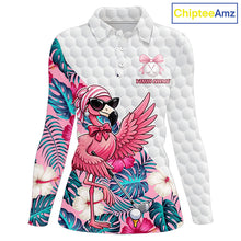 Load image into Gallery viewer, Pink Flamingo Golf Shirt For Women, Funny Tropical Patten Golf Polo Shirt, Ladies Golf Outfit For Team NHT730