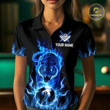 Load image into Gallery viewer, Custom Blue Tiger Flaming 8 Ball Pool Women Billiard Polo &amp; 1/4 Zip Shirts Billiard Team Shirt NNT79