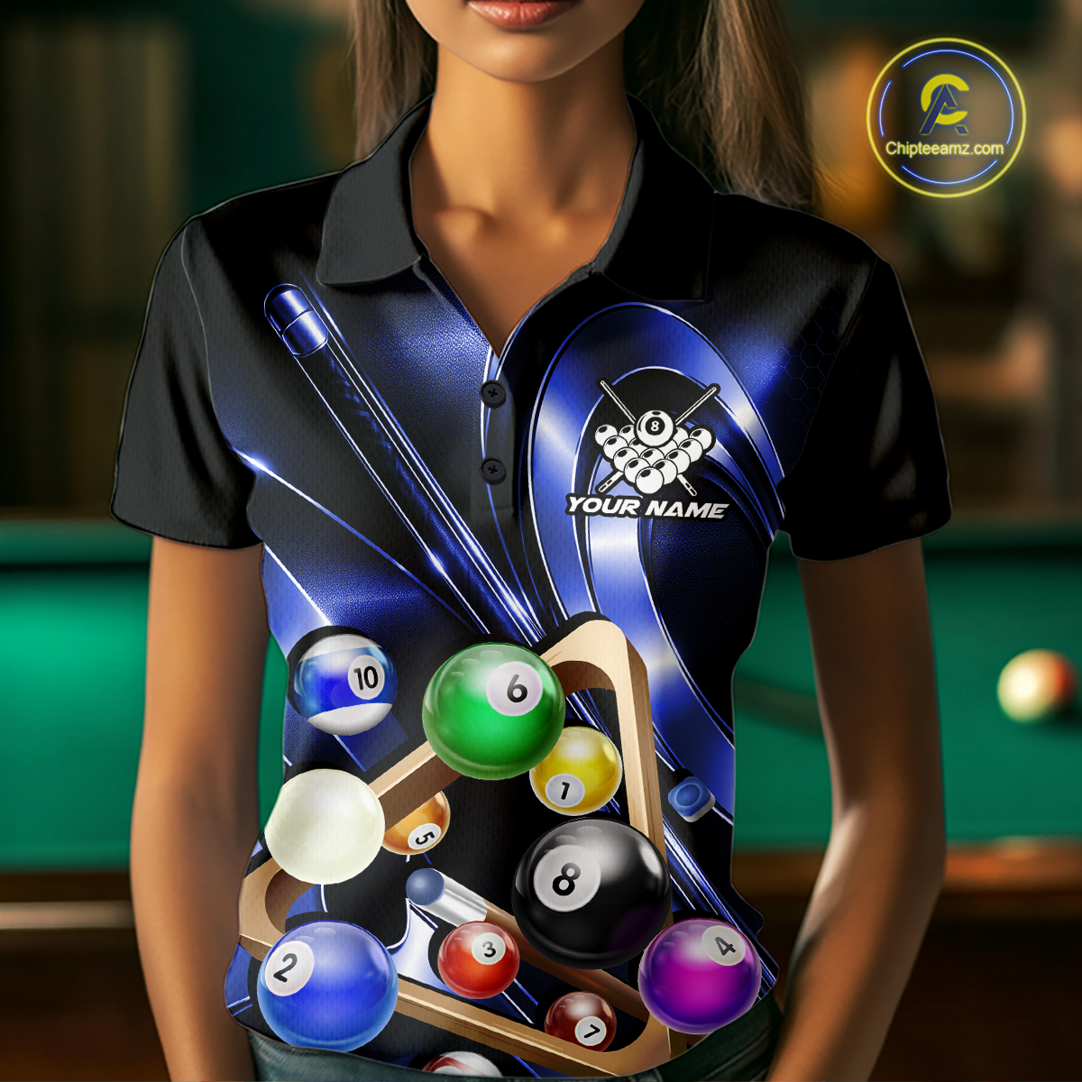 Custom Ball Pool Shirts Blue Billiard Shirt for Women Billiard Team Jersey Billiard League NNT180