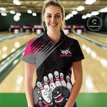 Load image into Gallery viewer, Custom Pink Funny Bowling Shirt Crazy Bowling Jersey Women Polo &amp; 1/4 Zip Bowling Outfit QZT785
