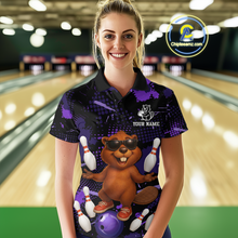 Load image into Gallery viewer, Custom Purple Funny Beaver Bowling Team Shirt Women Bowling League Jersey Polo Bowling Outfit QZT764