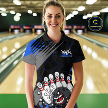 Load image into Gallery viewer, Custom Blue Funny Bowling Shirt Crazy Bowling Jersey Women Polo &amp; 1/4 Zip Bowling Outfit QZT785