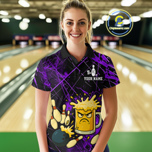 Load image into Gallery viewer, Custom Purple Funny Beer Bowling Shirt Team Bowling League Jersey for Women Bowling Outfit QZT767