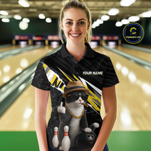 Load image into Gallery viewer, Custom Yellow Funny Cat Bowling Jersey for Women Bowling Shirt Polo &amp; 1/4 Zip Bowling Team Shirts HNT136