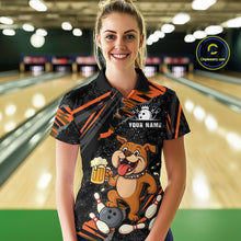 Load image into Gallery viewer, Custom Orange Funny Bulldog &amp; Beer Bowling Shirt Women Bowling Team Jersey League Polo &amp; 1/4 Zip QZT812