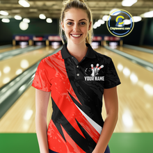 Load image into Gallery viewer, Custom Red Bowling Custom Women Bowling Shirt Polo &amp; Quarter-Zip Bowling Team Jerseys HNT75