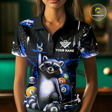 Load image into Gallery viewer, Custom Blue Funny Raccoon Billiard Shirt for Women 8 Ball Pool Billiard Jersey Polo &amp; 1/4-Zip BHT5