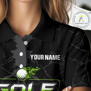 Black Camo Womens golf polo shirts custom golf attire for ladies, golfing gifts | Green NQS9995
