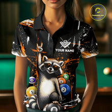 Load image into Gallery viewer, Custom Orange Funny Raccoon Billiard Shirt for Women 8 Ball Pool Billiard Jersey Polo &amp; 1/4-Zip BHT5