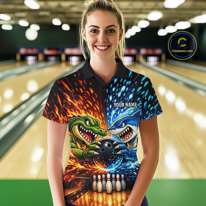Custom Flame Shark and Alligator Bowling Jersey for Women Bowling Uniform Bowling Team Shirts HNT248