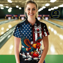 Load image into Gallery viewer, Custom Rooster US Flag Bowling Jersey for Women Bowling Team Shirts Bowling Polo &amp; 1/4 Zip HNT259