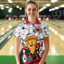 Load image into Gallery viewer, Custom Red Funny Pizza Bowling Shirt Bowling with Food for Women Polo Bowling Jersey QZT799