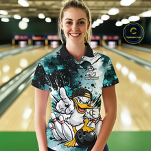 Load image into Gallery viewer, Custom Watercolor Teal Duck Bowling Jersey for Women Bowling Team Shirts Polo &amp; 1/4 Zip HNT239