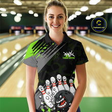 Load image into Gallery viewer, Custom Green Funny Bowling Shirt Crazy Bowling Jersey Women Polo &amp; 1/4 Zip Bowling Outfit QZT785