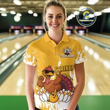 Load image into Gallery viewer, Custom Yellow Funny Turkey Bowling Jersey for Women Thanksgiving Bowling Team Shirts HNT115