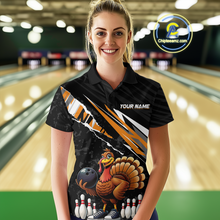 Load image into Gallery viewer, Custom Orange Funny Turkey Bowling Jersey for Women Thanksgiving Bowling Shirts Polo &amp; 1/4 Zip HNT117