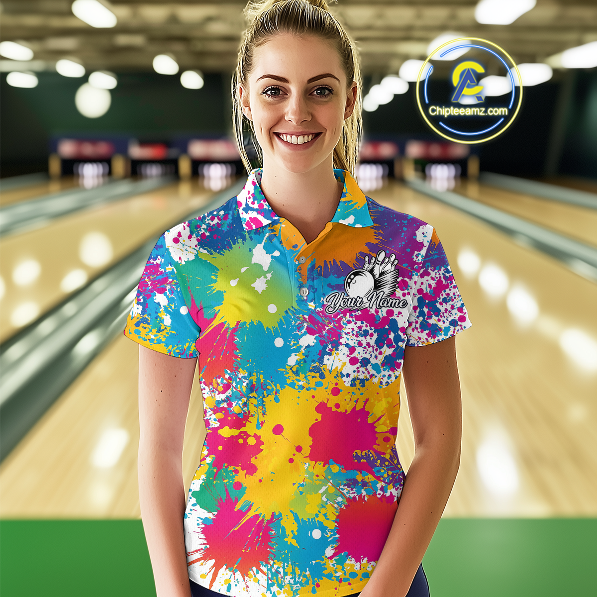 Custom Colorful Bowling Women Shirts Bowling Uniform Polo & 1/4 Zip Bowling Team Jerseys HNT104