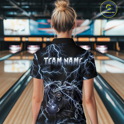 Custom Thunder Skeleton Bowling Jersey for Women Polo & 1/4 Zip Bowling Team Shirts HNT152
