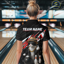 Load image into Gallery viewer, Custom Red Funny Cat Bowling Jersey for Women Bowling Shirt Polo &amp; 1/4 Zip Bowling Team Shirts HNT136