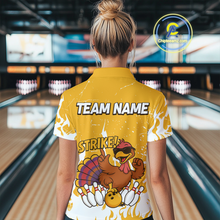 Load image into Gallery viewer, Custom Yellow Funny Turkey Bowling Jersey for Women Thanksgiving Bowling Team Shirts HNT115