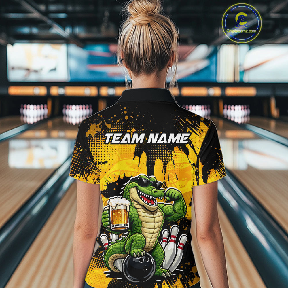 Custom Beer Alligator Bowling Jersey for Women Bowling Polo & 1/4 Zip Bowling Team Shirts HNT271