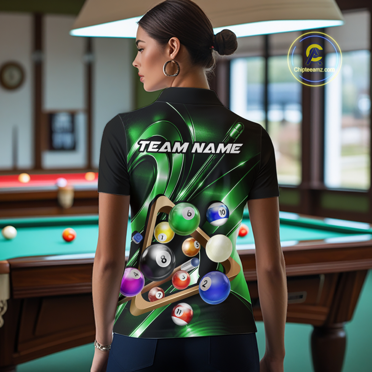 Custom Ball Pool Shirts Green Billiard Shirt for Women Billiard Team Jersey Billiard League NNT180