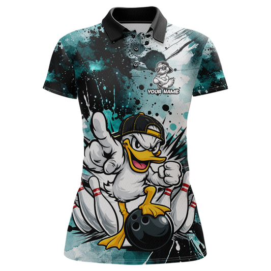 Custom Teal Funny Duck Bowling Jersey for Women Bowling Uniform Polo & 1/4 Zip Bowling Team Shirts HNT237