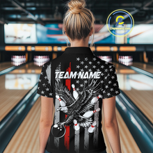 Load image into Gallery viewer, Custom Red US Flag Eagle Bowling Jersey for Women Bowling Uniform Polo &amp; 1/4 Zip Bowling Team Shirts HNT119