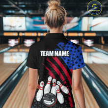 Load image into Gallery viewer, Custom Funny US Flag Bowling Jersey for Women Bowling Uniform Polo &amp; 1/4 Zip Bowling Team Shirts HNT126