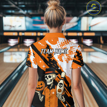Load image into Gallery viewer, Orange Funny Skull Bowling Shirt for Women Personalized Polo &amp; 1/4-Zip Bowling Jersey Halloween QZT768