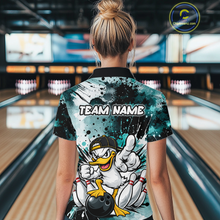 Load image into Gallery viewer, Custom Watercolor Teal Duck Bowling Jersey for Women Bowling Team Shirts Polo &amp; 1/4 Zip HNT239