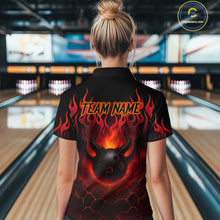 Load image into Gallery viewer, Red Flame Demon Bowling Ball Shirt for Women Custom Bowling Team Jersey Bowling Outfit QZT758